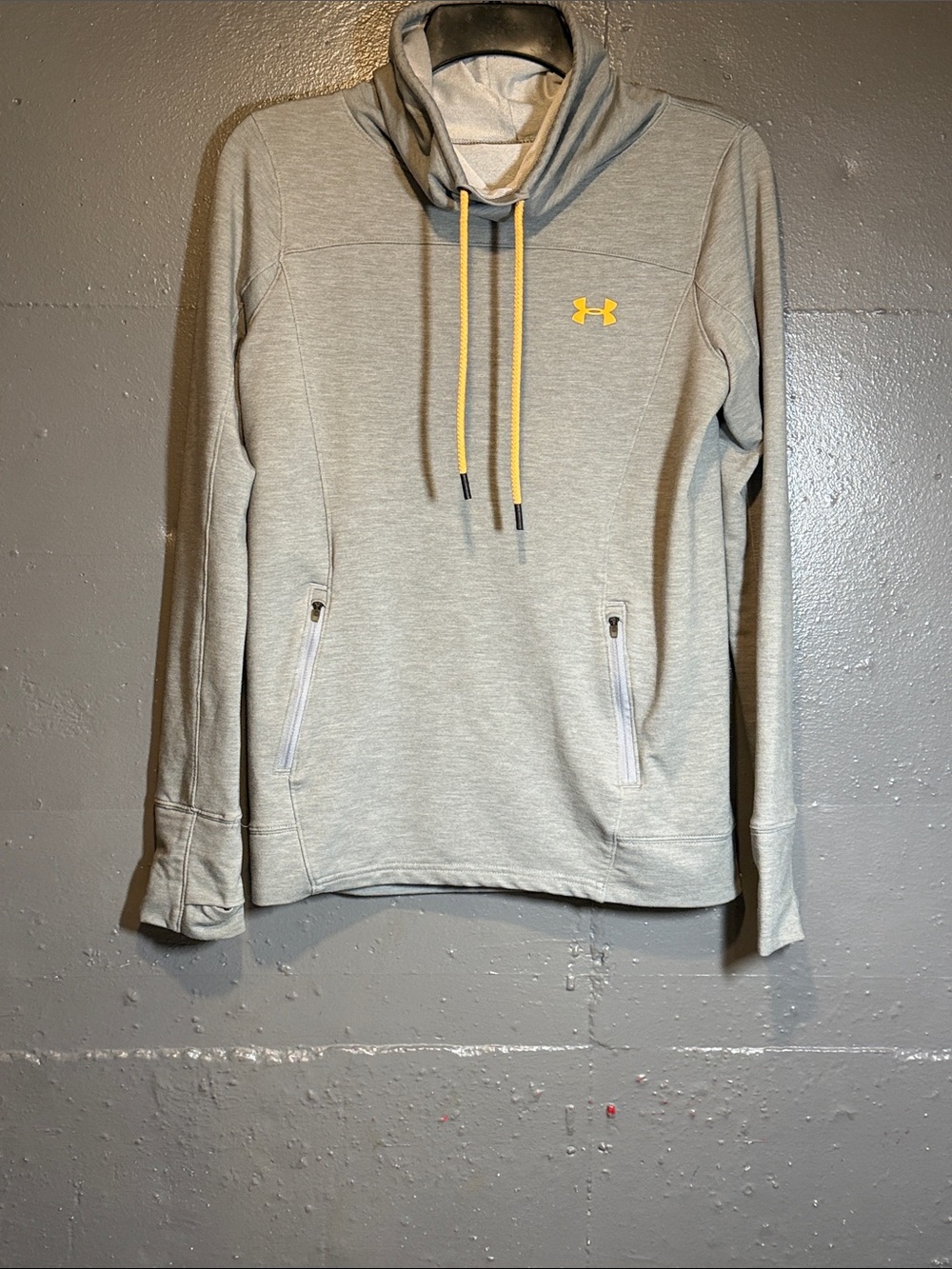 Under Armour Light Gray Pullover Hoodie with Yellow Drawcords